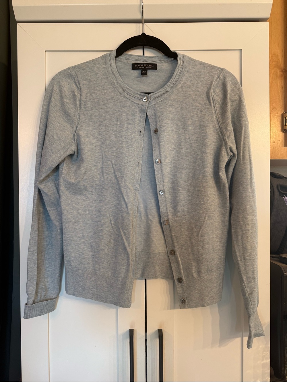 Banana Republic Stretch Cotton Cardigan XS Heather Gray Crewneck
